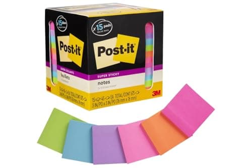Post-it Super Sticky Notes, Assorted Bright Colors, 3x3 in