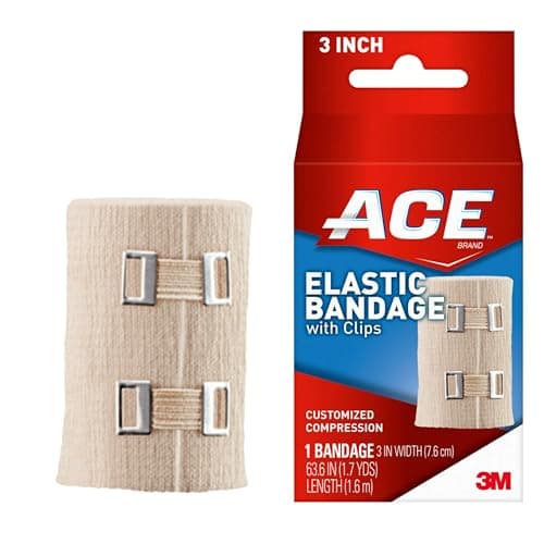 ACE 3 Inch Elastic Bandage with Clips, Beige, Great for Elbow, Ankle, Knee and M