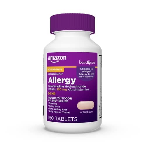 Amazon Basic Care All Day Allergy Relief, Fexofenadine Hydrochloride Tablets, 18