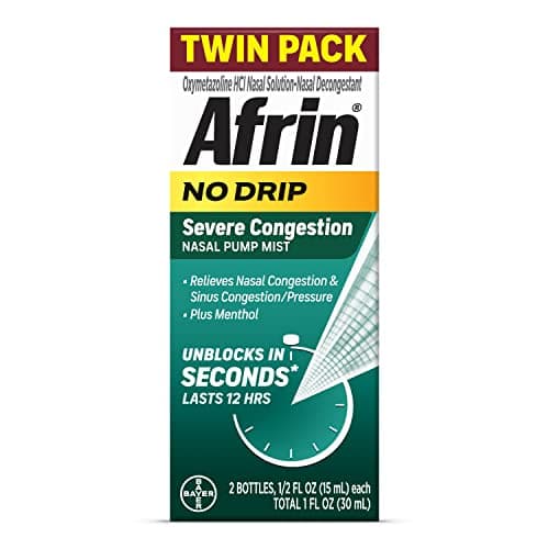 Afrin No Drip Severe Congestion Nasal Mist Twin Pack, Non-Drowsy, Fast-Acting De