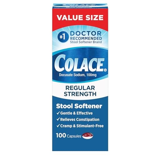 Colace Stool Softener 100 mg, 100 Capsules, Constipation Relief, Docusate Sodium