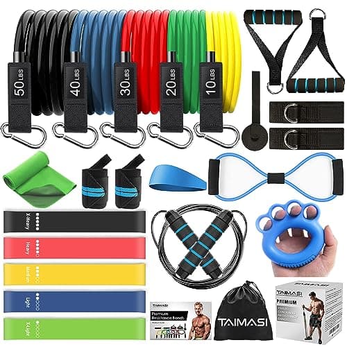 23Pcs Resistance Bands Set Workout Bands, 5 Stackable Exercise Bands with Handle