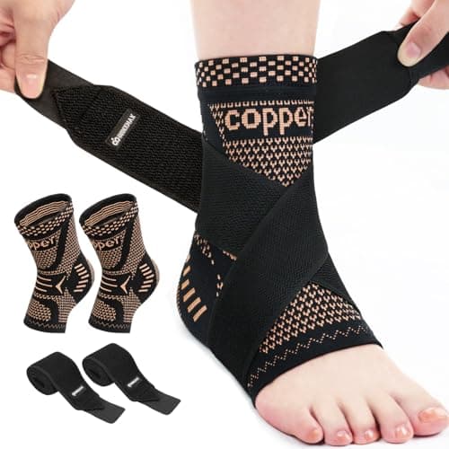 INDEEMAX Ankle Brace for Women & Men, Ankle Compression Sleeve Support Copper In