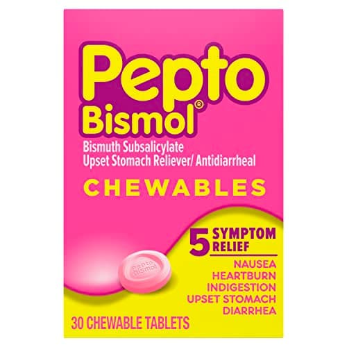 Pepto Bismol Chewable Tablets, Upset Stomach Relief, Nausea Relief, Heartburn Re